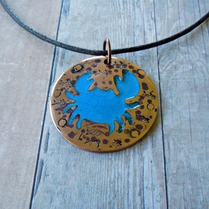 Enameled Copper Crab Necklace