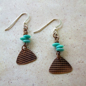 Copper Rounded Triangle Turquoise Earrings image 2