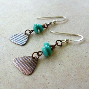 Copper Rounded Triangle Turquoise Earrings image 1