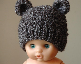 Newborn Baby Bear Hat, Knit Bear Hat, Vegan Knitted Baby Hat, Gray Bear Hat, Newborn Beanie Hat, Photo Prop, Baby Boy Hat, Baby Girl Hat