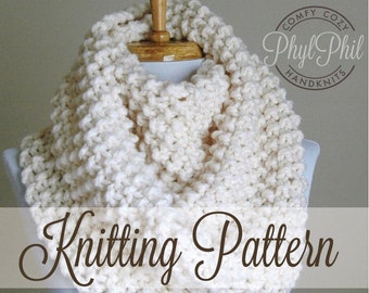 KNITTING PATTERN - Infinity Scarf - Easy Beginner Pattern PDF Chunky Super Bulky Yarn