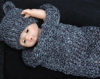 Charcoal Gray Knit Baby Set, Newborn Cocoon and Bear Hat, Newborn Photo Prop, Baby Boy or Baby Girl, Swaddle Set, Chunky Knitted Bear Set
