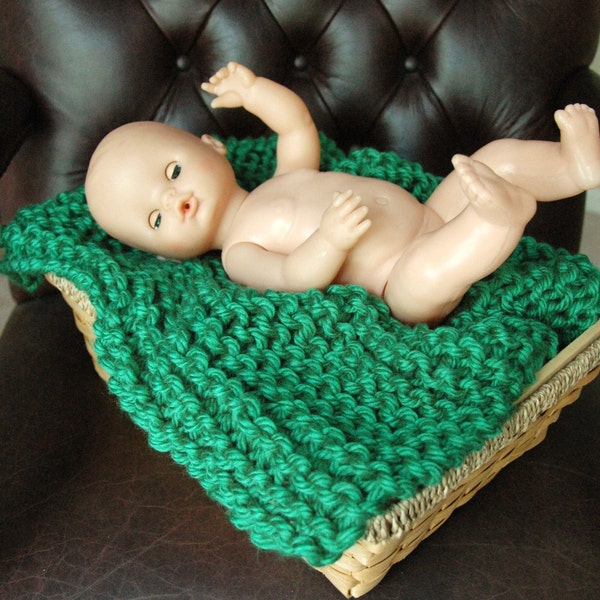 Green Knit Baby Blanket - Photo Prop or Basket Liner