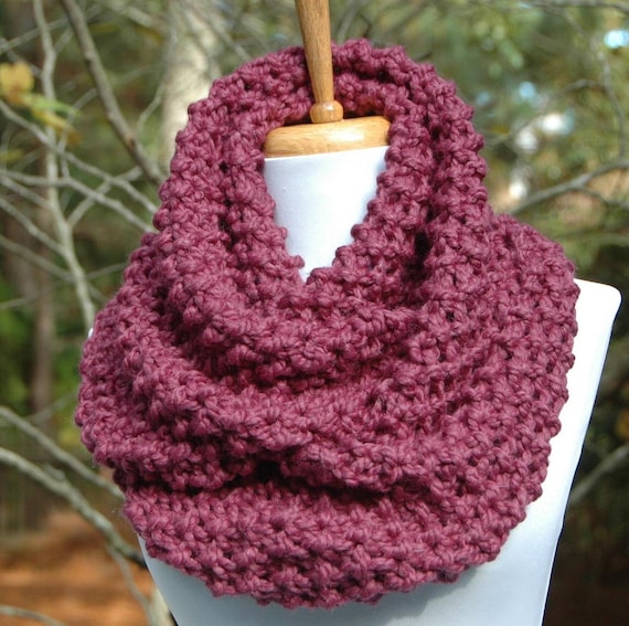 Items similar to Purple Fig Knit Infinity Scarf, Chunky Scarf, Hand ...