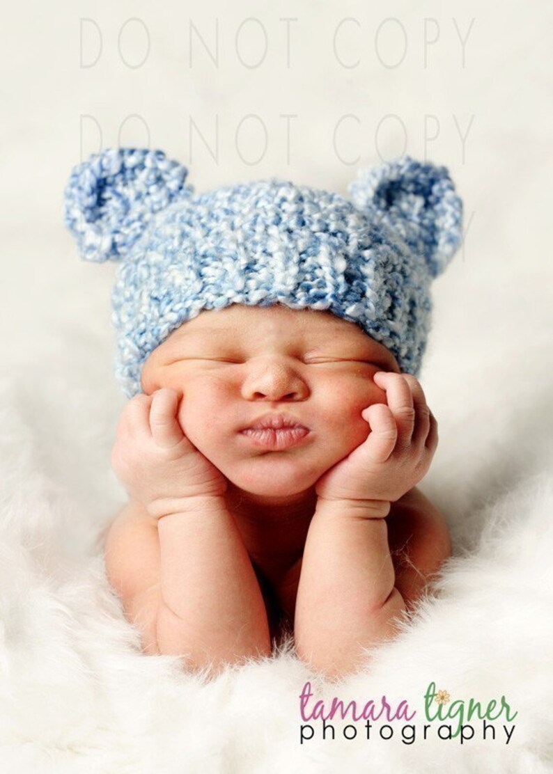 Newborn Blue Baby Bear Hat Knit Bear Hat Baby Hat Beanie Etsy