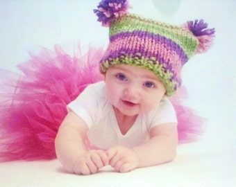 KNITTING PATTERN Baby Jester Hat With Pom Poms - PDF