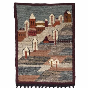 vintage Polish kilim tapestry, 1970s wool rug, mid century wall hanging, handmade in Poland