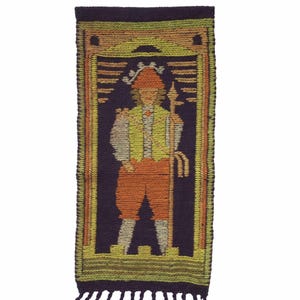 vintage Polish kilim tapestry, 1970s wool rug, mid century wall hanging, handmade in Poland