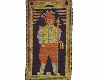 vintage Polish kilim tapestry, 1970s wool rug, mid century wall hanging, handmade in Poland