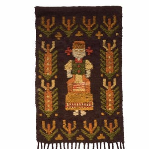vintage Polish kilim tapestry, 1970s wool rug, mid century wall hanging, handmade in Poland