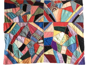 1940er Jahre Crazy Quilt | Mehrfarbiges Patchwork