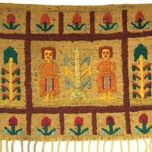 vintage Polish kilim tapestry, 1970s wool rug, mid century wall hanging, handmade in Poland
