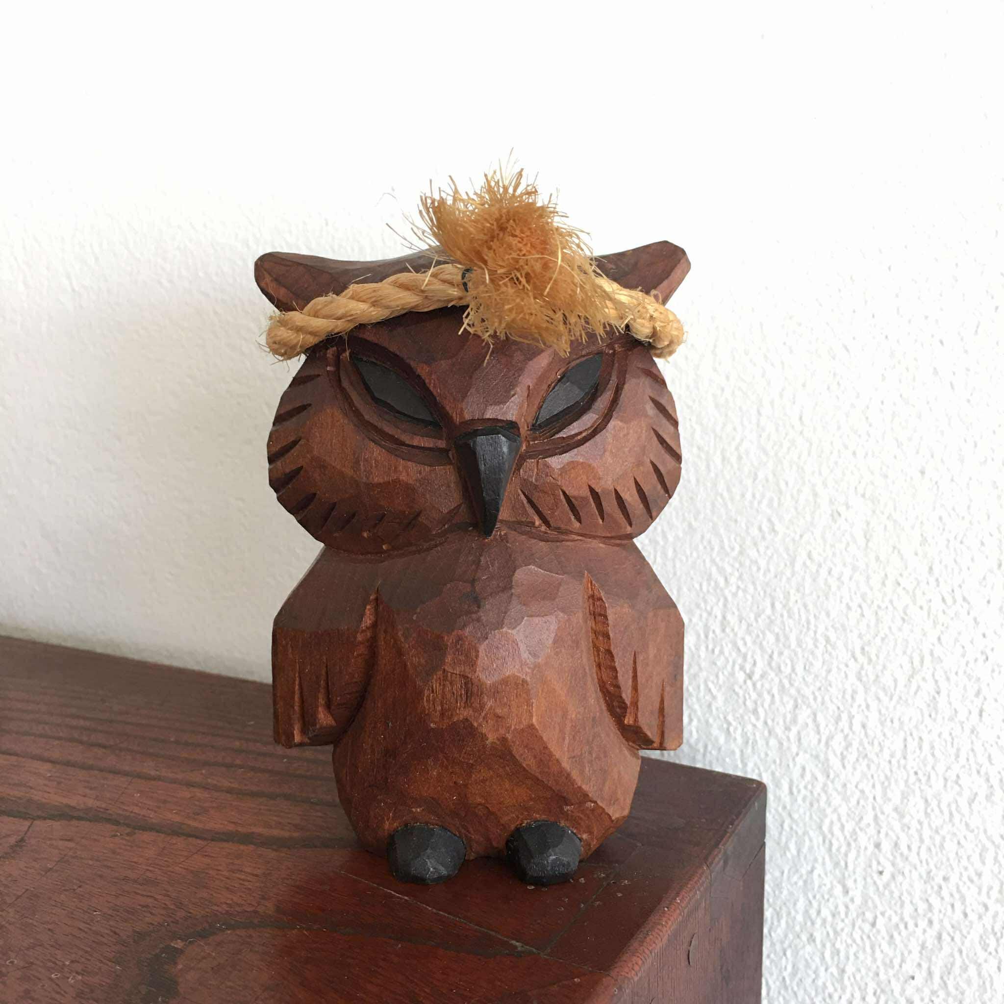 Japanese Hand-Carved Wooden Owl Craft Home Decor