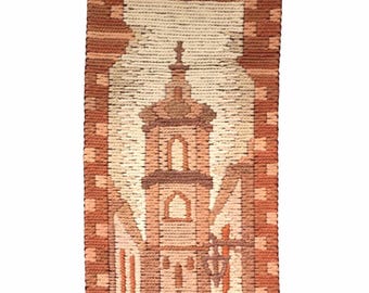 vintage Polish kilim tapestry, 1970s wool rug, mid century wall hanging, handmade in Poland