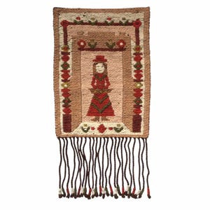 vintage Polish kilim tapestry, 1970s wool rug, mid century wall hanging, handmade in Poland
