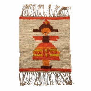 vintage Polish kilim tapestry, 1970s wool rug, mid century wall hanging, handmade in Poland