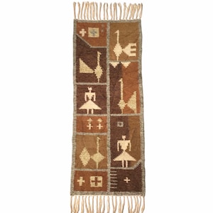 Vintage Peruvian Handwoven Wool Tapestry Wall Hanging Rug Folk Art