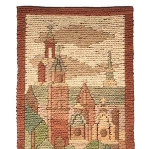 vintage Polish kilim tapestry, 1970s wool rug, mid century wall hanging, handmade in Poland