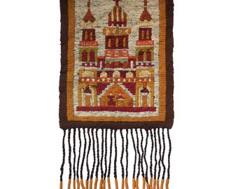 vintage Polish kilim tapestry, 1970s wool rug, mid century wall hanging, handmade in Poland