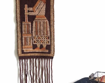 vintage Polish kilim tapestry, 1970s wool rug, mid century wall hanging, handmade in Poland
