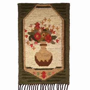 vintage Polish kilim tapestry, 1970s wool rug, mid century wall hanging, handmade in Poland