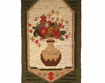 vintage Polish kilim tapestry, 1970s wool rug, mid century wall hanging, handmade in Poland