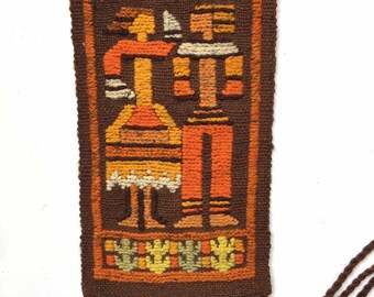 vintage Polish kilim tapestry, 1970s wool rug, mid century wall hanging, handmade in Poland