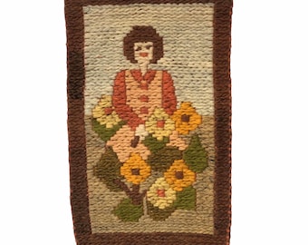 vintage Polish kilim tapestry, 1970s wool rug, mid century wall hanging, handmade in Poland