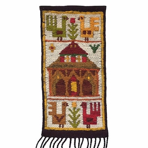 vintage Polish kilim tapestry, 1970s wool rug, mid century wall hanging, handmade in Poland