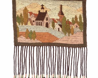 vintage Polish kilim tapestry, 1970s wool rug, mid century wall hanging, handmade in Poland