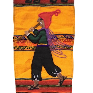Vintage Peruvian Wool Embroidery Wall Hanging Tapestry Wool Rug Folk Art.