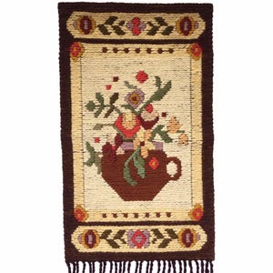 vintage Polish kilim tapestry, 1970s wool rug, mid century wall hanging, handmade in Poland