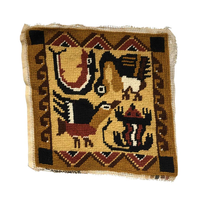 Vintage Wool Embroidery Wall Hanging Tapestry - Thumbnail 3
