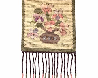 vintage Polish kilim tapestry, 1970s wool rug, mid century wall hanging, handmade in Poland