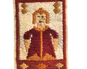 vintage Polish kilim tapestry, 1970s wool rug, mid century wall hanging, handmade in Poland