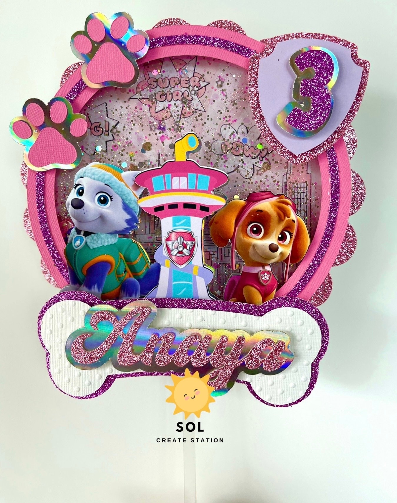 Paw patrol Skye Cake topper with LIGHTS Skye cake topper skye party supplies paw patrol decorations paw patrol birthday decor