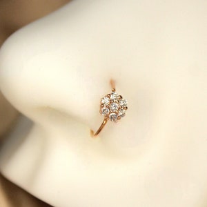20G Rose Gold Flower Top Clear Gems Bendable Nose Hoop. Cartilage Hoop. Nose Ring. Nose Piercing