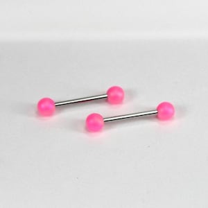 Petite Solid Pink Nipple Barbell, 14G Basic Pink Ball Nipple Piercing Jewelry Cute Pink Nipple Jewelry Silver Barbell