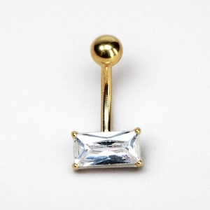 Gold Emerald Belly Ring: 14G Surgical Steel Navel Piercing