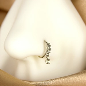 20g Silver Dangling Gem Nose Hoop Ring, Simple Style Decor Bendable Nose Piercing Hoop Ring, Nose Cartilage Piercing Hoop Ring