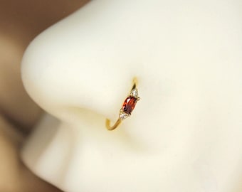 20g Gold Red Stone Nose Ring, Simple Style Nose Piercing Bendable Hoop Ring, Multipurpose Thin Nose Piercing Hoop Ring Earring