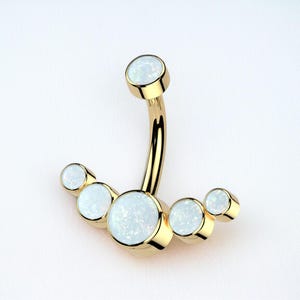 Titanium Belly Button Ring, White Opal Decor 14g Gold Internally Threaded Belly Ring Piercing Jewelry, Navel Ring Titanium Body Jewelry