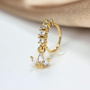 20g Gold Dangling Flower Gem Nose Hoop Ring, Gem Simple Style Decor Bendable Nose Piercing Hoop Ring, Nose Cartilage Piercing Hoop Ring