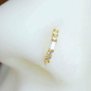 Anello per il naso in oro 14k, anello per piercing al naso con gemma baguette in oro massiccio, piercing alla cartilagine del naso da 20 g