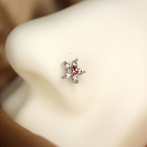 Flower Nose Stud, 20g Ball End Nose Piercing Stud, Floral Top Nose Piercing Jewelry