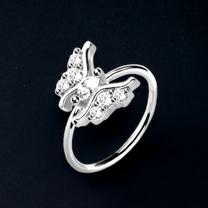 Butterfly Nose Hoop silver, Bendable Cartilage Hoop, Nose Piercing 20 Gauge, 8mm Nose Piercing.Cute nose decor ring