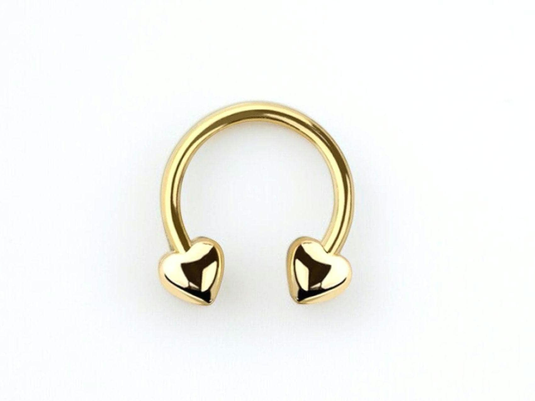 16G Gold Heart Horseshoe Septum Ring, Heart Shape Septum Piercing, Horseshoe Septum Jewelry