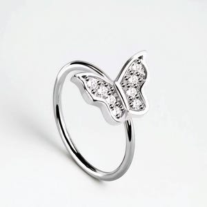 Bendable Silver Butterfly Nose Hoop, Cartilage Hoop, Nose Piercing 20 Gauge, 8mm Nose Piercing