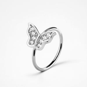 Butterfly Nose Ring Hoop: 20G Surgical Steel, CZ Gem (8mm)