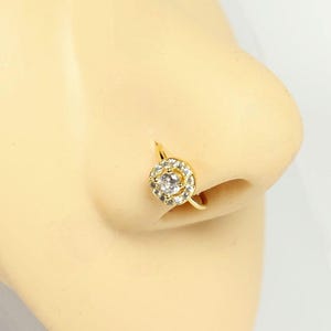 20g Gold Nose Piercing Hoop, Clear Cz Gem Top Bendable Nose Ring, Aesthetic Body Jewelry
